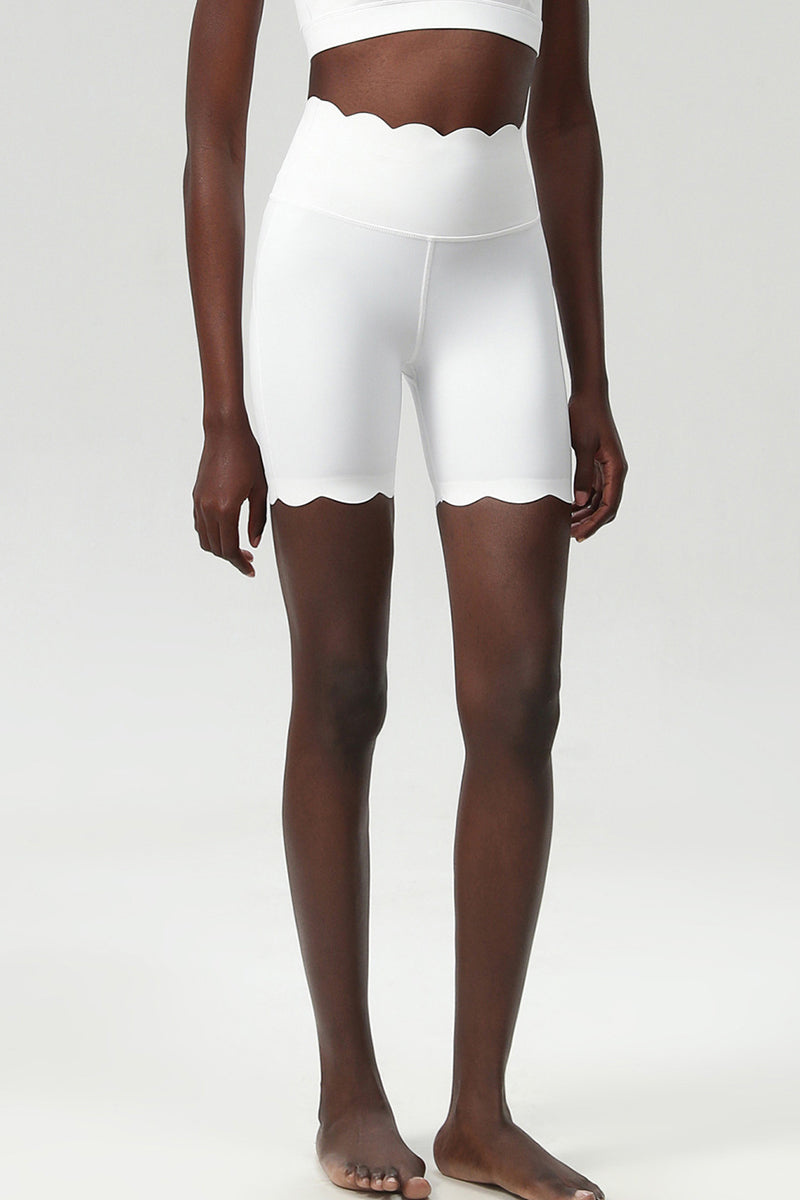 Women Wave-Edged High-Waist Quick-Dry Tight-Fit Yoga Cycling Mid-Length Sports Shorts