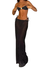 Women's Polka Dot Metal Buckle Side Tie Cover-up Bikini Set