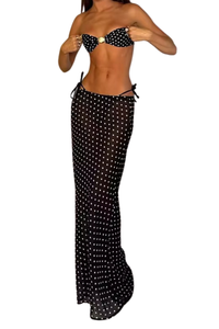 Women's Polka Dot Metal Buckle Side Tie Cover-up Bikini Set