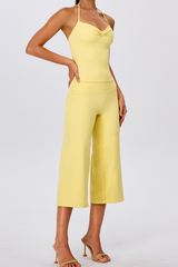 Women's Yoga Sets:Halter Twist Tank Top &Wide Leg Capri Pant