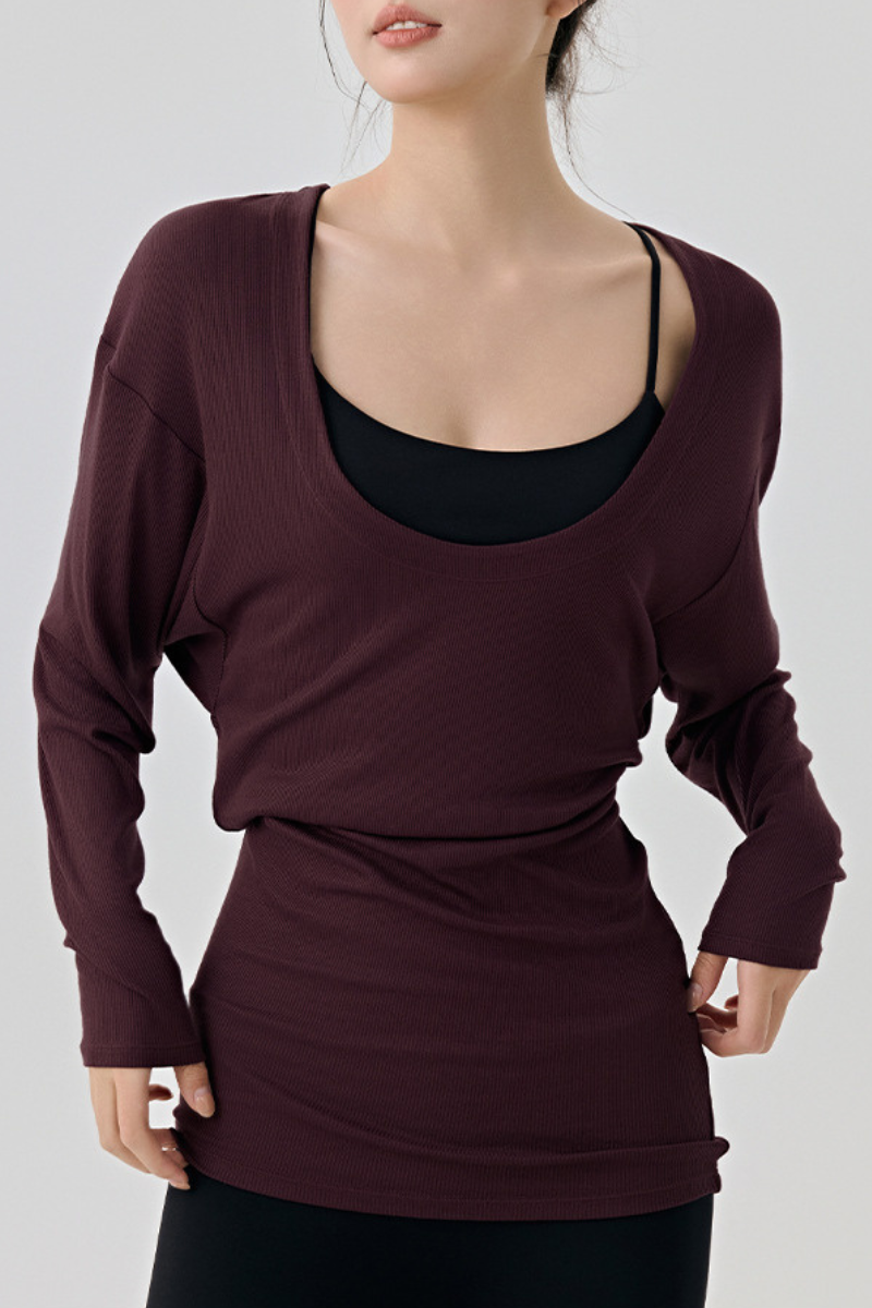 Women's Spring Large U-neck Loose Sports Long Sleeve Top