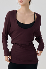 Women's Spring Large U-neck Loose Sports Long Sleeve Top