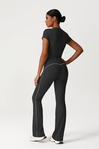 Women Seamless High Waisted Flared Yoga Set: Cropped T-Shirt + Flared Leggings