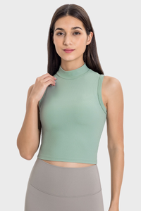 Women's Mock Neck Tank - Slim Fit Cropped Nude Feel Yoga Top