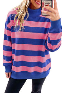Women's Fall Striped Color Block Relaxed Mockneck Sweatshirt