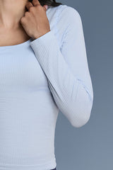 Women Square-Neck Built-in Bra Slim-Fit Workout Long Sleeves