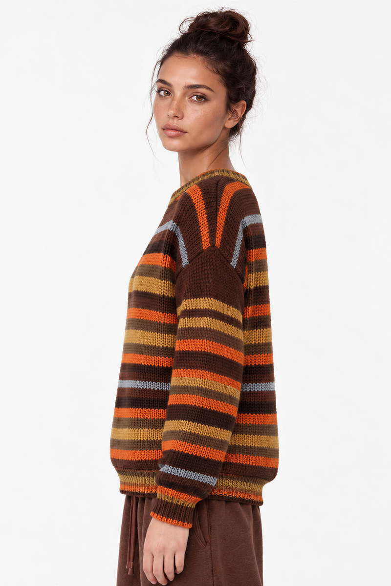 Women's Winter Retro Color Striped Long Sleeve Knit Sweater