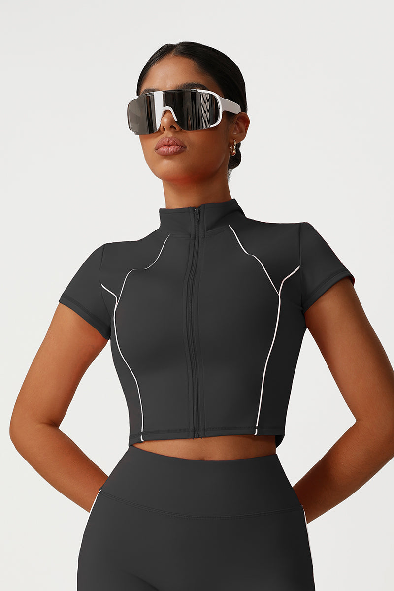 Women Slim Fit Stand Collar Athletic Jacket