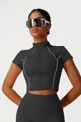 Women Slim Fit Stand Collar Athletic Jacket