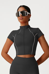 Women Slim Fit Stand Collar Athletic Jacket
