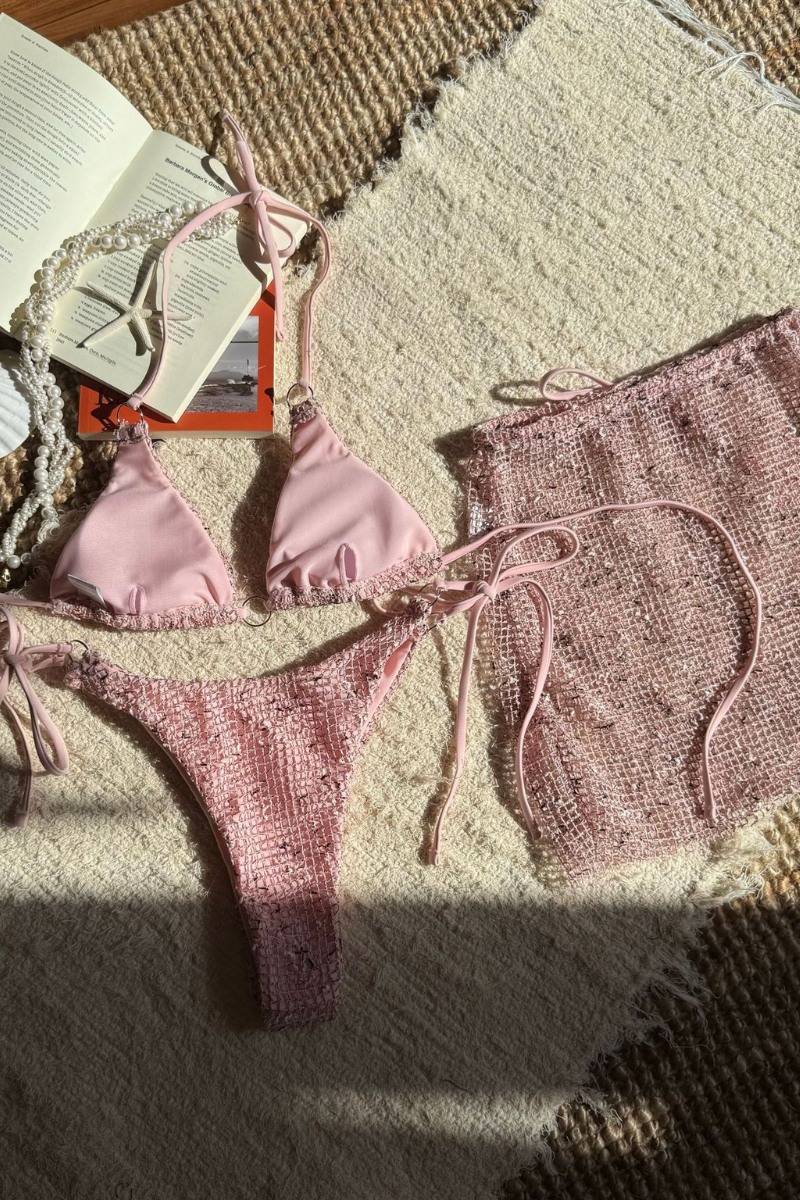 Women's Summer Mesh Half Skirt Bikini Set 3 Pieces