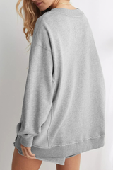 Women's Fall V Neck Raw Edge Oversized  Lazy Sweatshirt