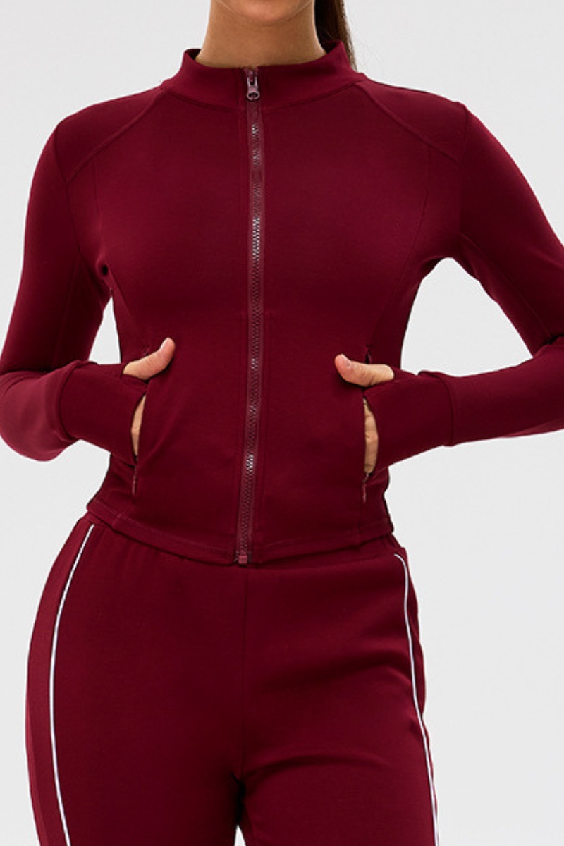 Women's Slim-Fit Stand Collar Finger Cuffs Yoga Sport Jacket