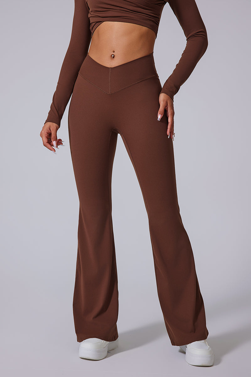 Women'S Brushed V-Shaped High-Waisted Skinny Sculpting Sports Bell Bottoms