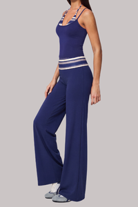 Women's Fall Vintage Halter Tank Top And Fold-Over Pant Sets