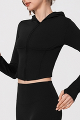 Women's Slim Fit Cropped Finger Cuffs Hooded Yoga Jacket