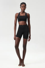 Women Wave-Edge Yoga Set: Double Shoulder Bra + Quick Dry Lycra Fitness Sports Shorts