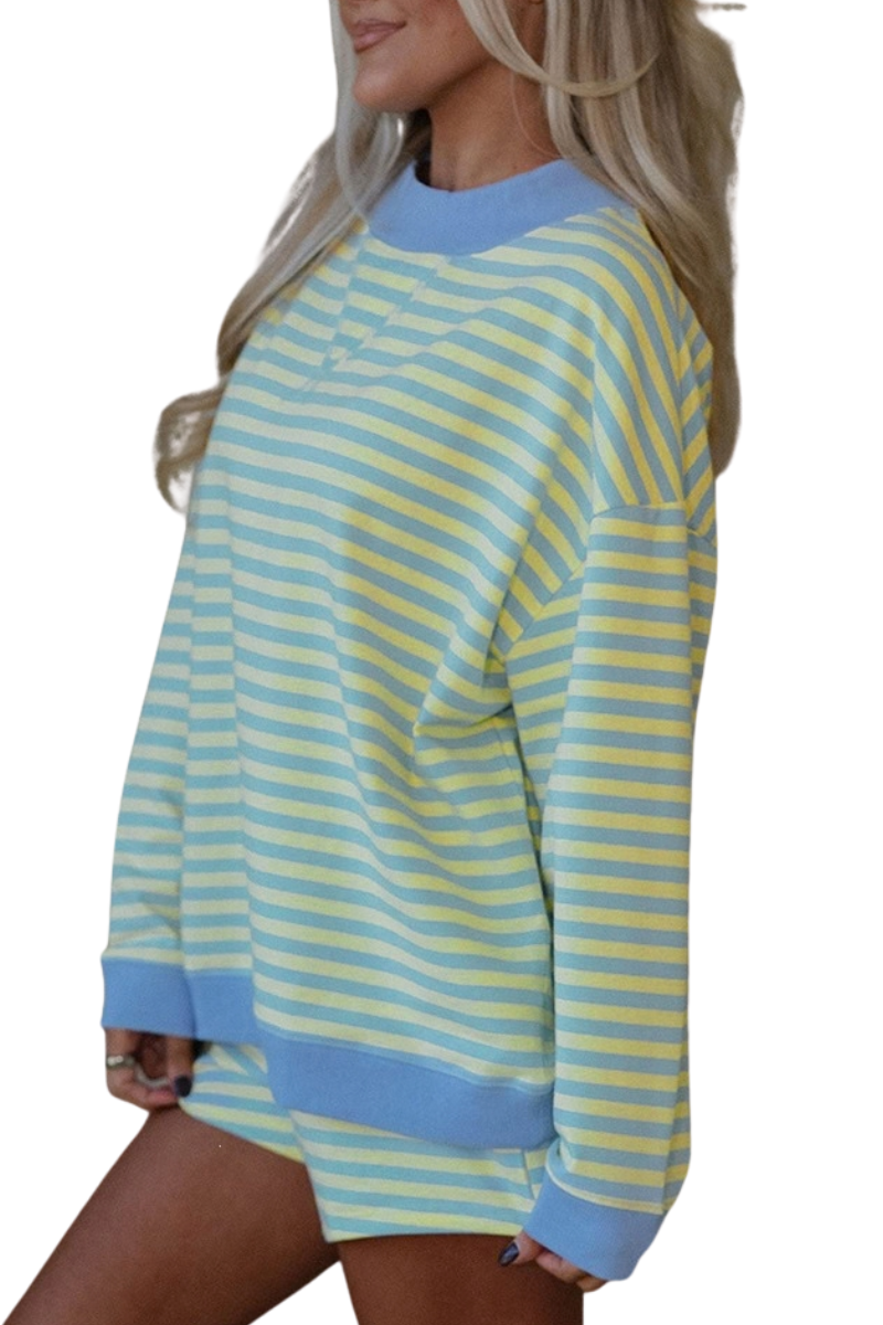 Women's Fall Striped Mockneck Sweatshirt and Shorts Set