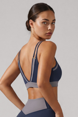 Women's Double Thin Strap Color Contrast V Back Sports Bra
