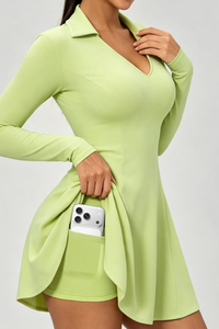 Women's Polo Collared V Neck Dress And Shorts Tennis Set