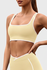 Women's U-neck Wide Strap Color-Block Sports Bra