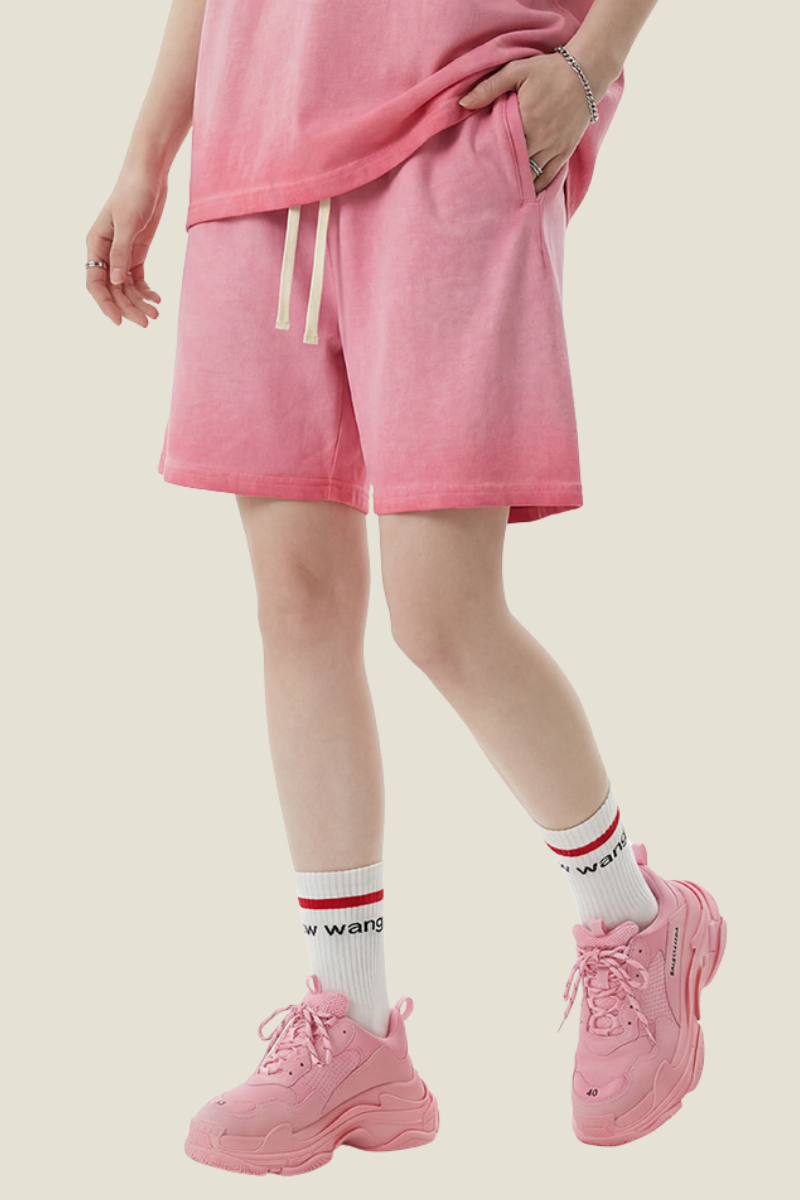 Unisex 320G Cotton Shorts - Washed Ombre Drawstring 5-Inch