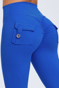Women Button High Waist Wide Leg Peach Lift Hip Micro Pants Fitness Sports Quick Dry Yoga Pants