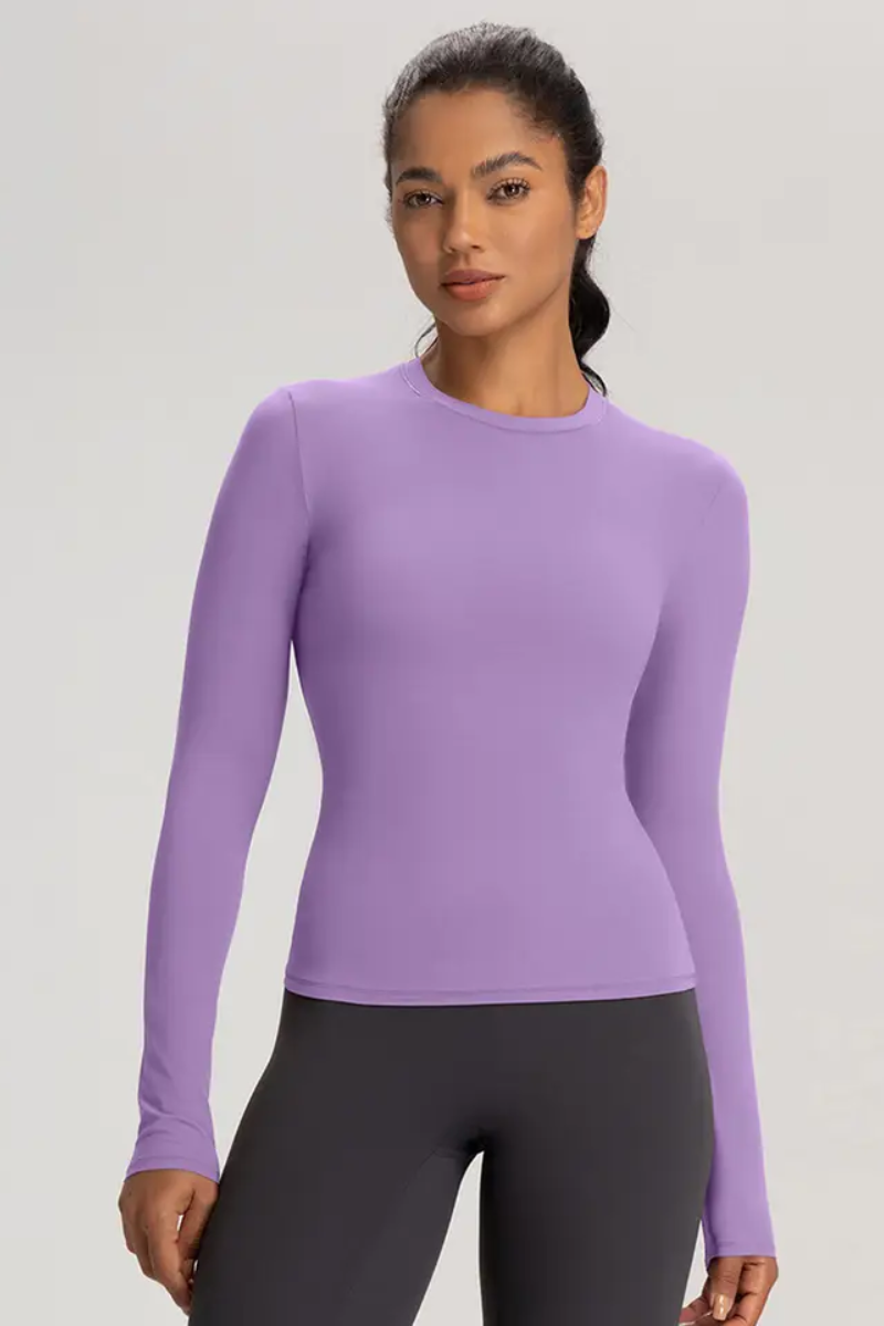 Women High-Stretch Round-Neck Workout Long Sleeve Top