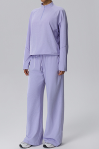 Women's Fall Half-Zip Mock Neck Top And Wide-Leg Casual Pant