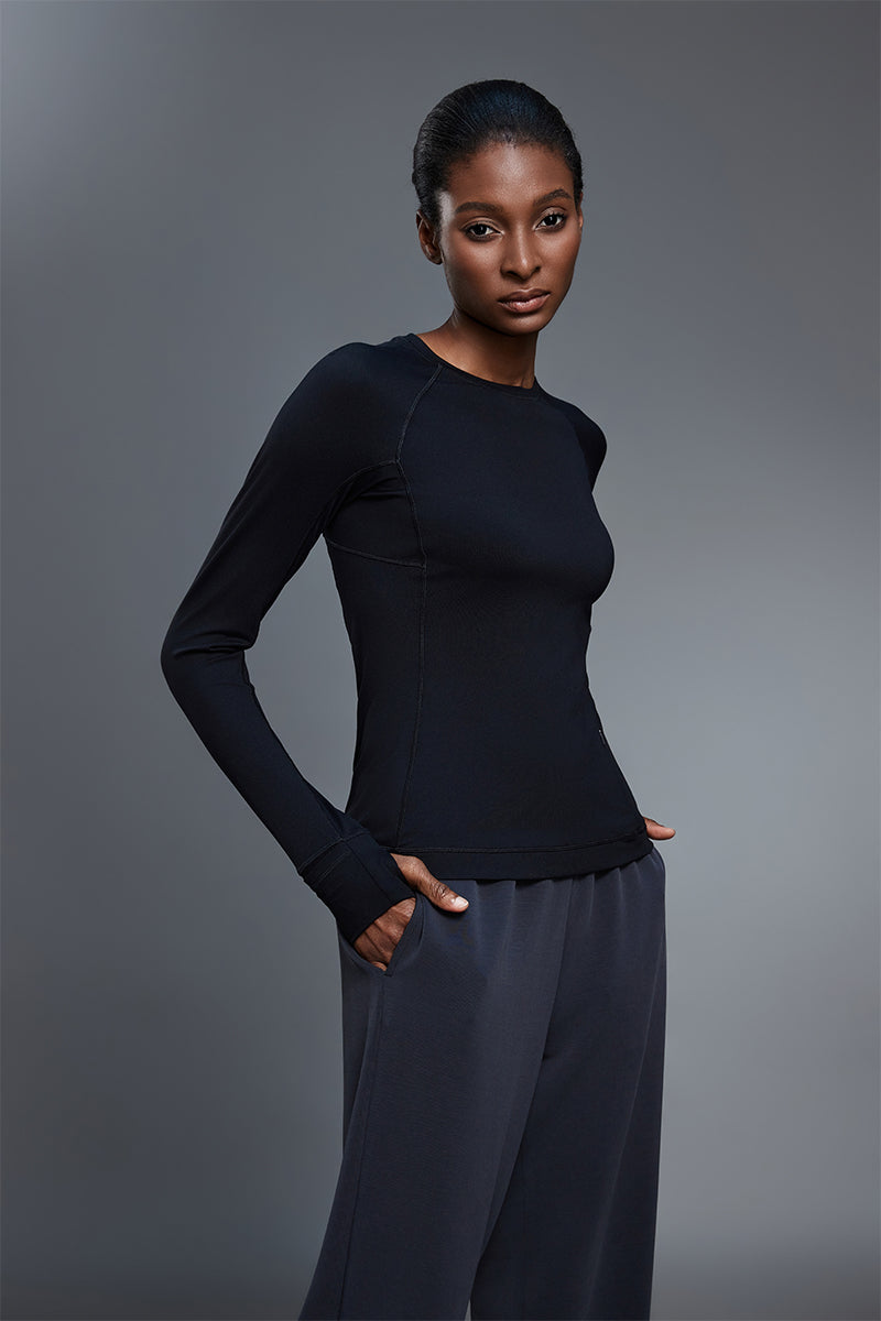 Women Round Neck Slim Fit Long Sleeve Workout Top