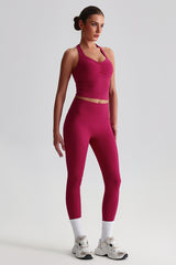 Women Brushed High Waisted Yoga Set: Tummy Control Tights + Halter Neck Support Bra