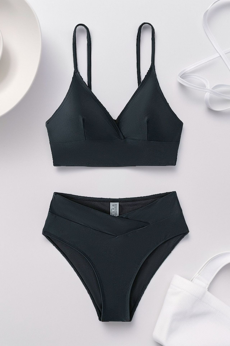 Women's V-Neck Thin Strap Crisscross Waist Solid Bikini