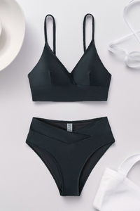 Women's V-Neck Thin Strap Crisscross Waist Solid Bikini
