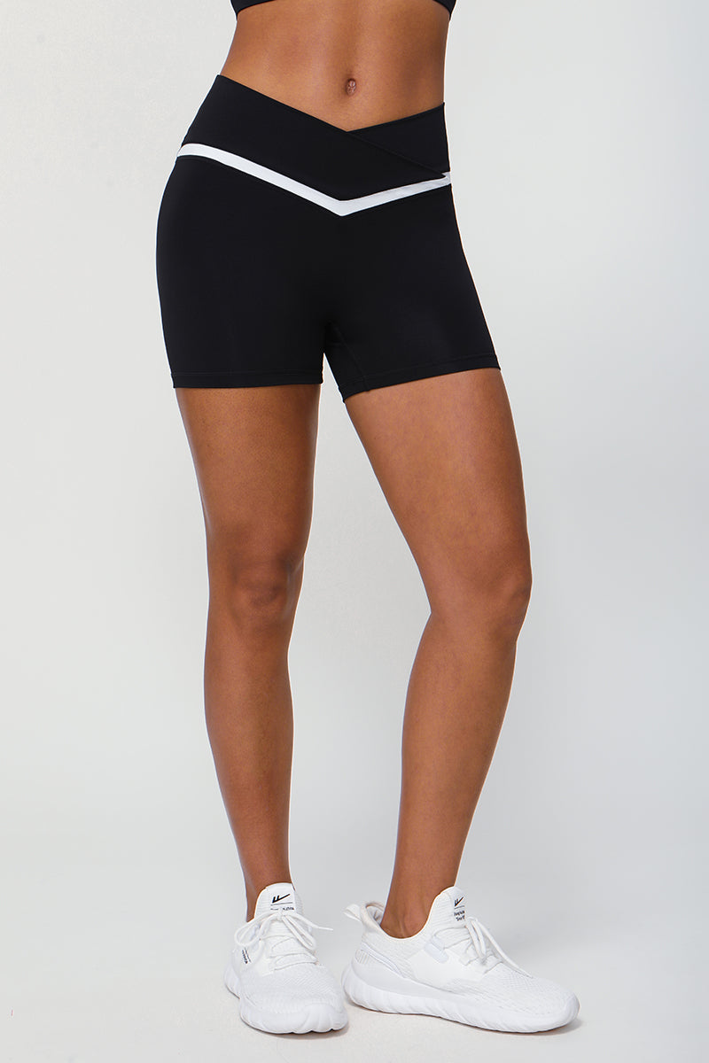 Colorblocked Crossover V-Waist Skinny Athletic Shorts