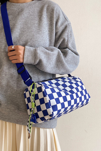 Unisex Checkered Canvas Cylinder Crossbody Bag