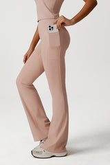 Women Cross Waist Flared Yoga Pants with Side Pocket