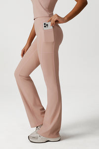 Women Cross Waist Flared Yoga Pants with Side Pocket
