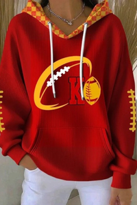 Women's Fall Christmas Print Ribbed Hoodie