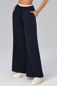 Women's Polka Dot Contrast Waistband Wide Leg Workout Pants