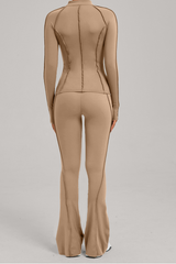 Versatile zipper-fastened matte-finish yoga three-piece set