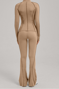 Versatile zipper-fastened matte-finish yoga three-piece set