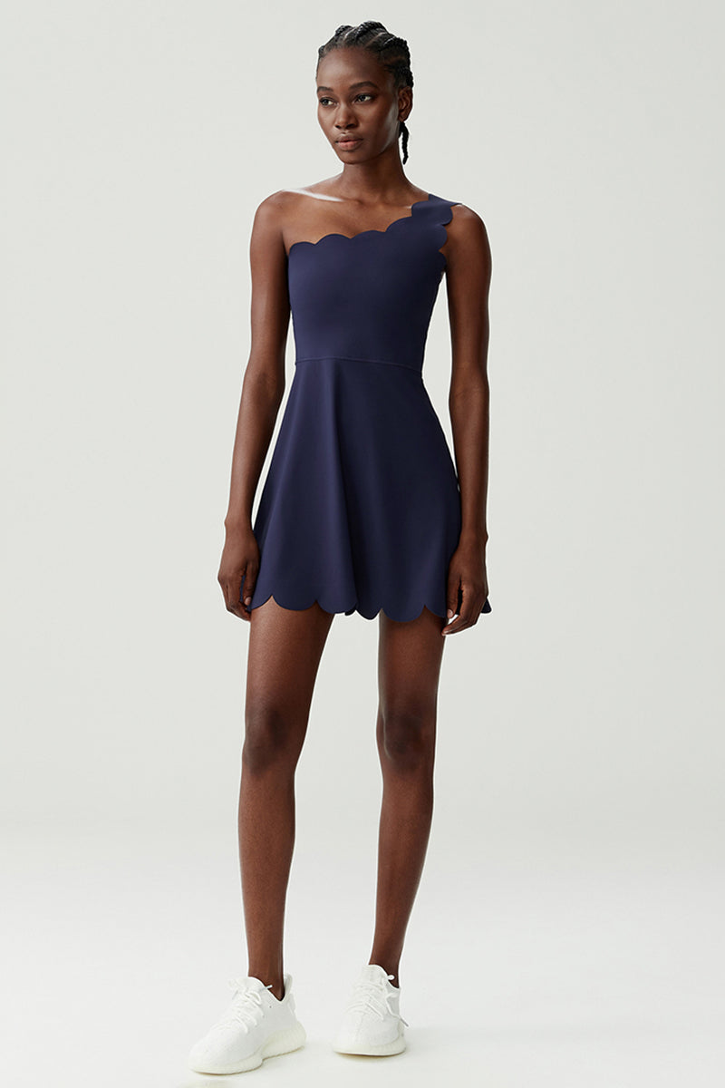 Women Single-Shoulder Wave-Hem Tennis Dress