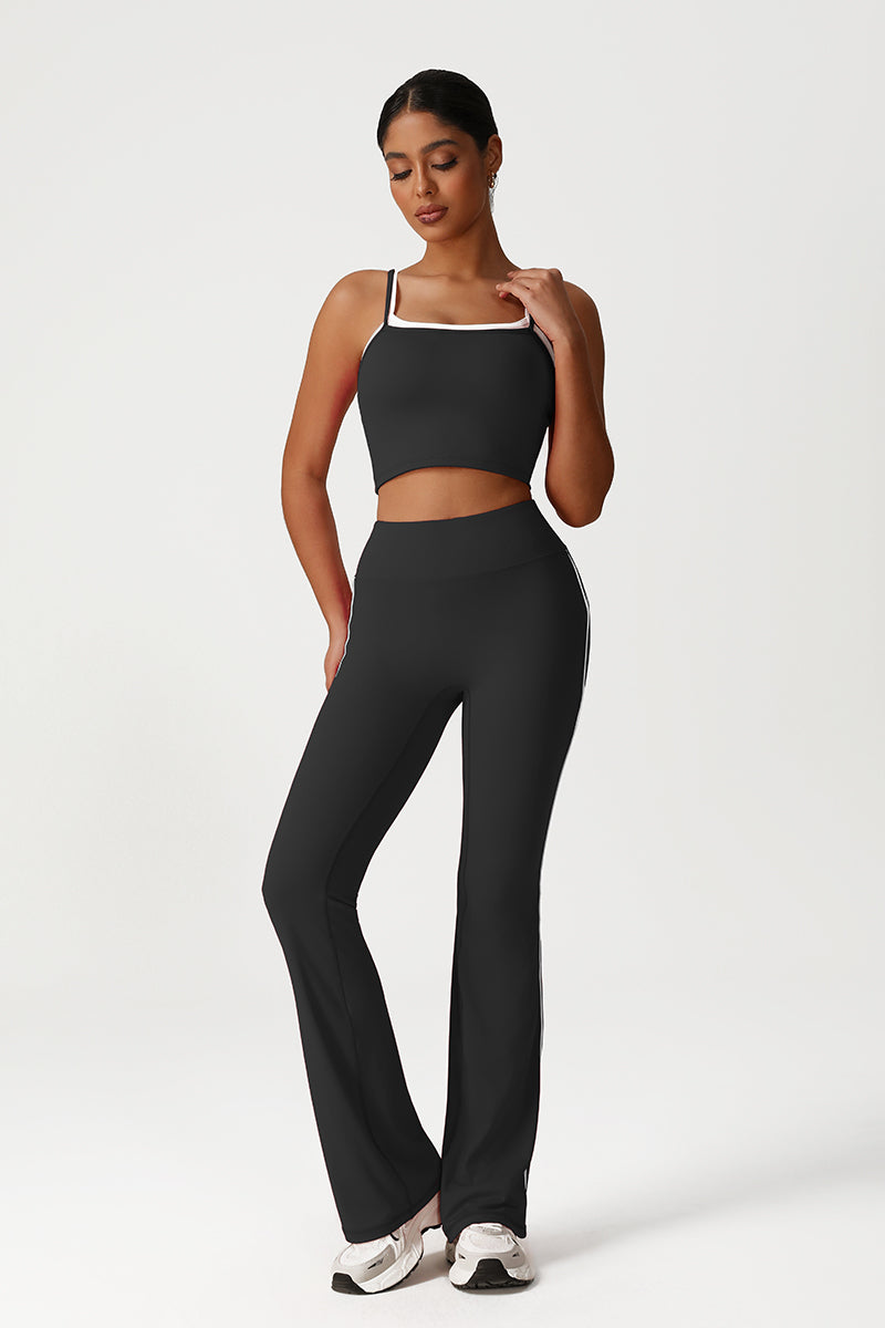Women Seamless High Waisted Flared Yoga Set: Vest + Flared Leggings