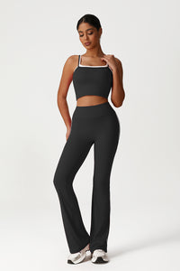 Women Seamless High Waisted Flared Yoga Set: Vest + Flared Leggings