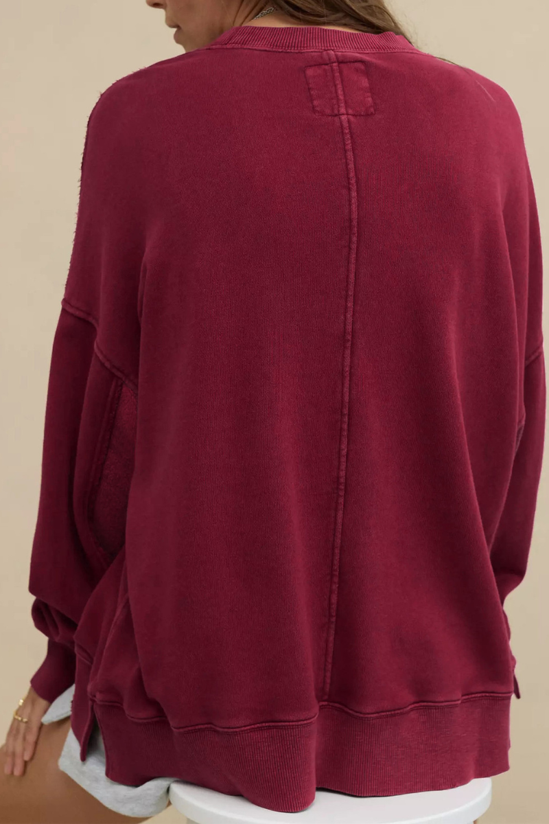 Women's Fall Oversize Side Slit Hem Drop Shoulder Pullover