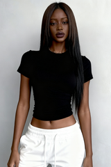 Women's slim round neck solid color short sleeves