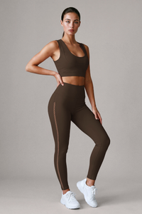 Women’s Double Strap Bra And Side Mesh Leggings Yoga Sets