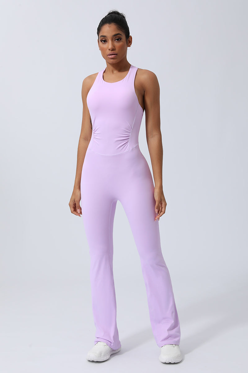 Women Criss Cross Back Sport Flare Jumpsuit