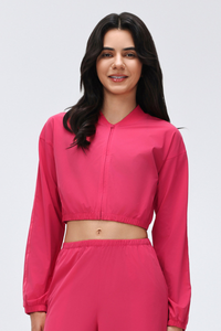 Women's Stand Collar Full Zip Long Sleeve Loose Fit Jacket