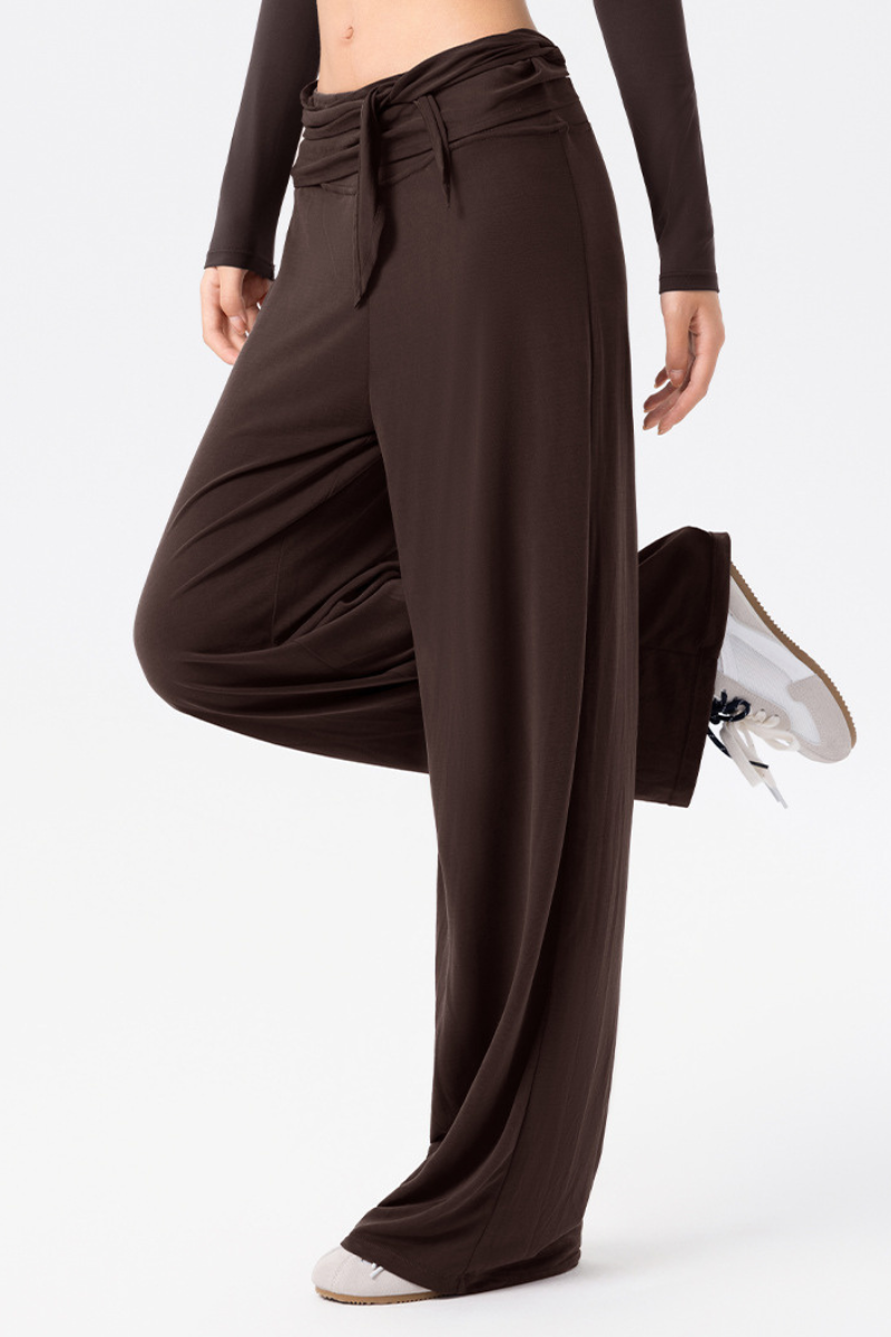 Women's Wrap Waist Flowy Loose-Fitting Wide-Leg Pants